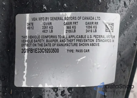 2012 Chevrolet Camaro 1Lt from USA, damaged, VIN 2G1FB1E33C9203500